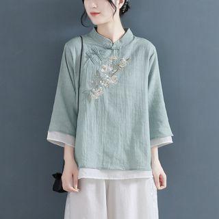 3/4-sleeve Floral Embroidered Cheongsam Top