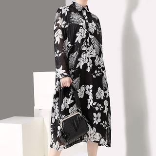 Long-sleeve Floral Midi Shirtdress