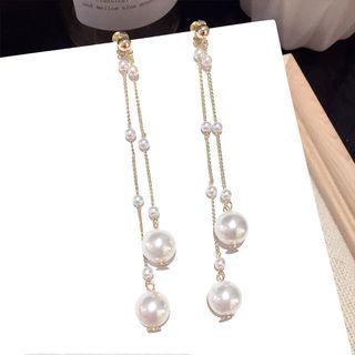 Faux Pearl Fringed Earring 1 Pair - Steel Needle - Gold - One Size