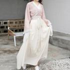 Long-sleeve Lace Hanfu Jacket/ Plain Long-sleeve Top/ Maxi A-line Skirt/ Plain Beret/ Set