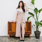 Sleeveless Check-patterned Jumpsuit