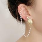 Alloy Wing Faux Pearl Chained Earring