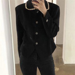 Long-sleeve Contrast Trim Plain Jacket Black - One Size