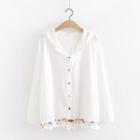 Embroidered Button Hoodie White - One Size