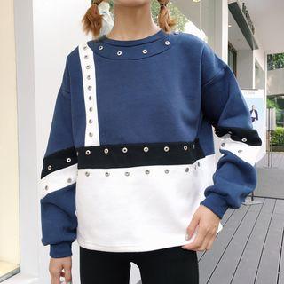 Eyelet Detail Color Block Sweatshirt