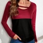 Long-sleeve Crew-neck Color Panel T-shirt