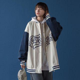Letter Print Two-tone Baseball Jacket