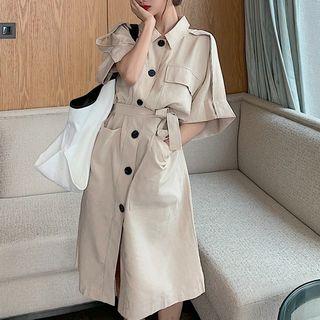 Short-sleeve Long Jacket Almond - One Size