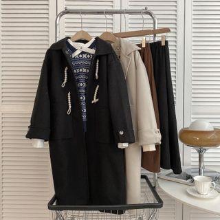 Patterned Sweater Vest / Blouse / Midi A-line Skirt / Toggle Midi Coat