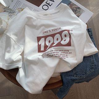Short-sleeve Number Print Lettering T-shirt