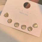 Set Of 3 Pairs: Cat Eyes Stone Stud Earring Set Of 3 Pair - Silver - One Size