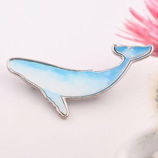 Metal Whale Brooch 475 - Whale - Blue - One Size