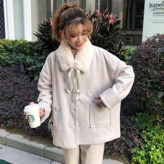Single Breasted Woolen Jacket + Faux-fur Collar