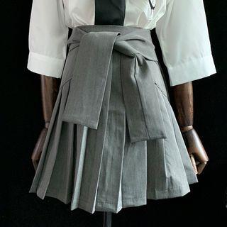 Mock Two-piece Sashed A-line Mini Skirt