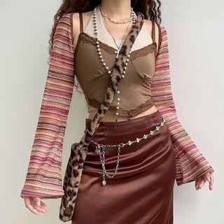 Long-sleeve Striped Knit Shrug