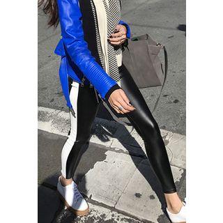 Contrast-piping Faux-leather Leggings