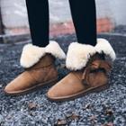 Genuine Leather Furry Trim Snow Boots