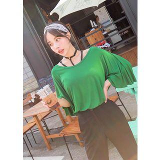 3/4-sleeve Tie-back Loose-fit T-shirt