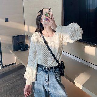 Square-neck Balloon-sleeve Sweater