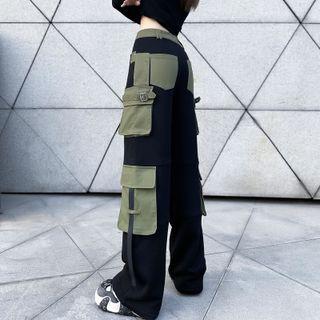 High Waist Contrast Pocket Cargo Pants