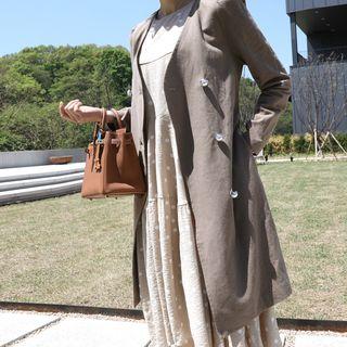 Collarless Faux-pearl Jacket With Sash