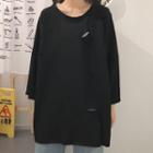 3/4-sleeve Distressed T-shirt Black - One Size