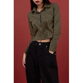 Faux-suede Cropped Shirt