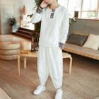 Set: Long-sleeve Printed Panel T-shirt + Harem Pants