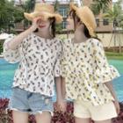 Elbow-sleeve Pineapple Print Blouse