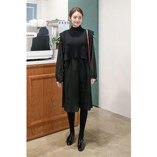 Set: Laced Knit Vest + Accordion-pleat Chiffon Dress