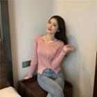 Lettuce Edge Long-sleeve Tie-strap Knit Top