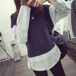 Pinstripe Panel Long-sleeve Sweatshirt