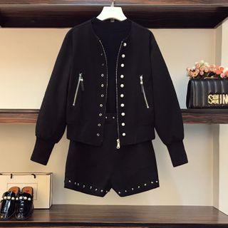 Set: Embellished Zip Jacket + Shorts
