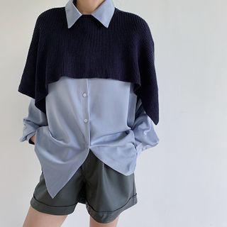 Crewneck Plain Knit Cape