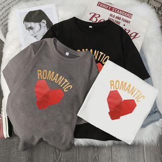 Heart Print Lettering Short-sleeve T-shirt