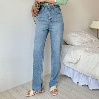 Slit-hem Straight-cut Jeans Blue - L
