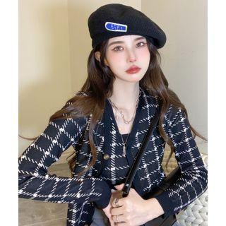 Set: Plaid Tank Top + Cardigan Set Of 2 - Tank Top & Cardigan - Black - One Size
