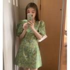 Short-sleeve Print Mini Dress Green - One Size