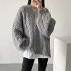 Long-sleeve V-neck Ribbed Loose-fit Knit Sweater