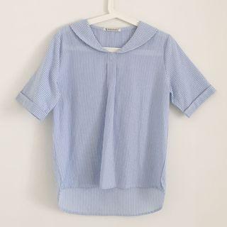 Short-sleeve Striped Top Light Green - One Size
