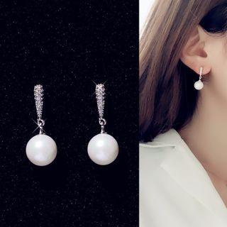 925 Sterling Silver Rhinestone Faux Pearl Dangle Earring 1 Pair - 925 Sterling Silver Rhinestone Faux Pearl Dangle Earring - One Size