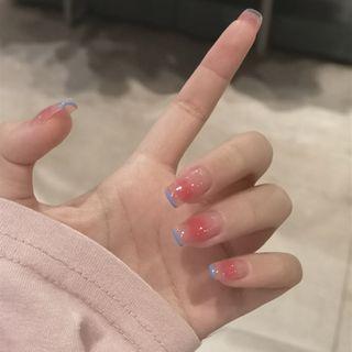 Gradient Pointed Faux Nail Tips Pd-158 - Blue & Pink - One Size