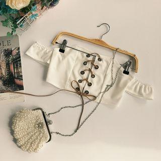Lace Up Front Cropped Short Sleeve Top