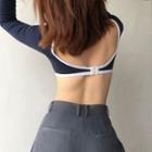 U-neck Color-block Long-sleeve Top