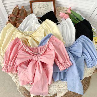 Pearl-chain Ribbon Crop Top In 5 Colors
