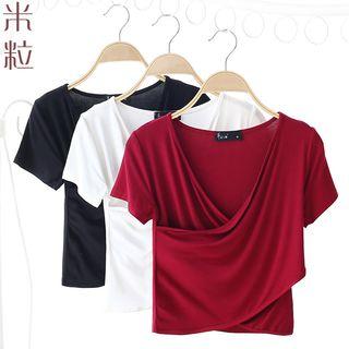 Short-sleeve Wrap Cropped T-shirt