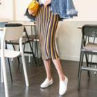Stripe Knit Midi Pencil Skirt