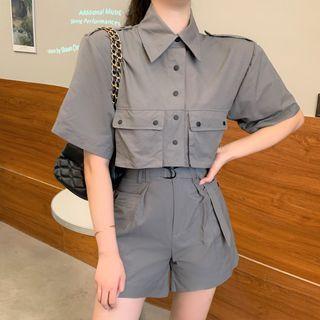 Elbow-sleeve Cropped Shirt / Shorts