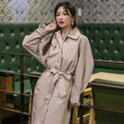 Funnel-neck Snap-button Trench Coat With Sash