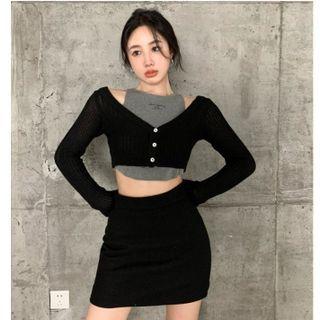 Lettering Sleeveless Crop Top / Cropped Cardigan